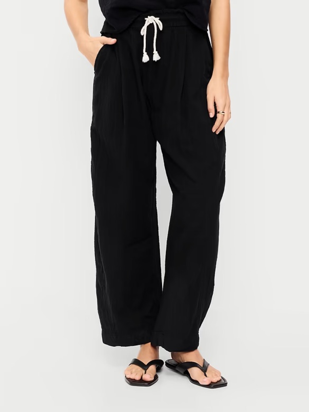 Old Navy Black Crinkle Gauze Barrel-Leg Pants – Large Petite